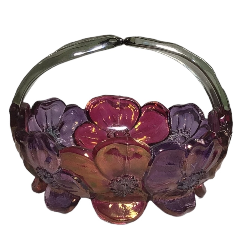 Vintage Westmoreland Glass Cranberry Dogwood Flower Split Handle Basket